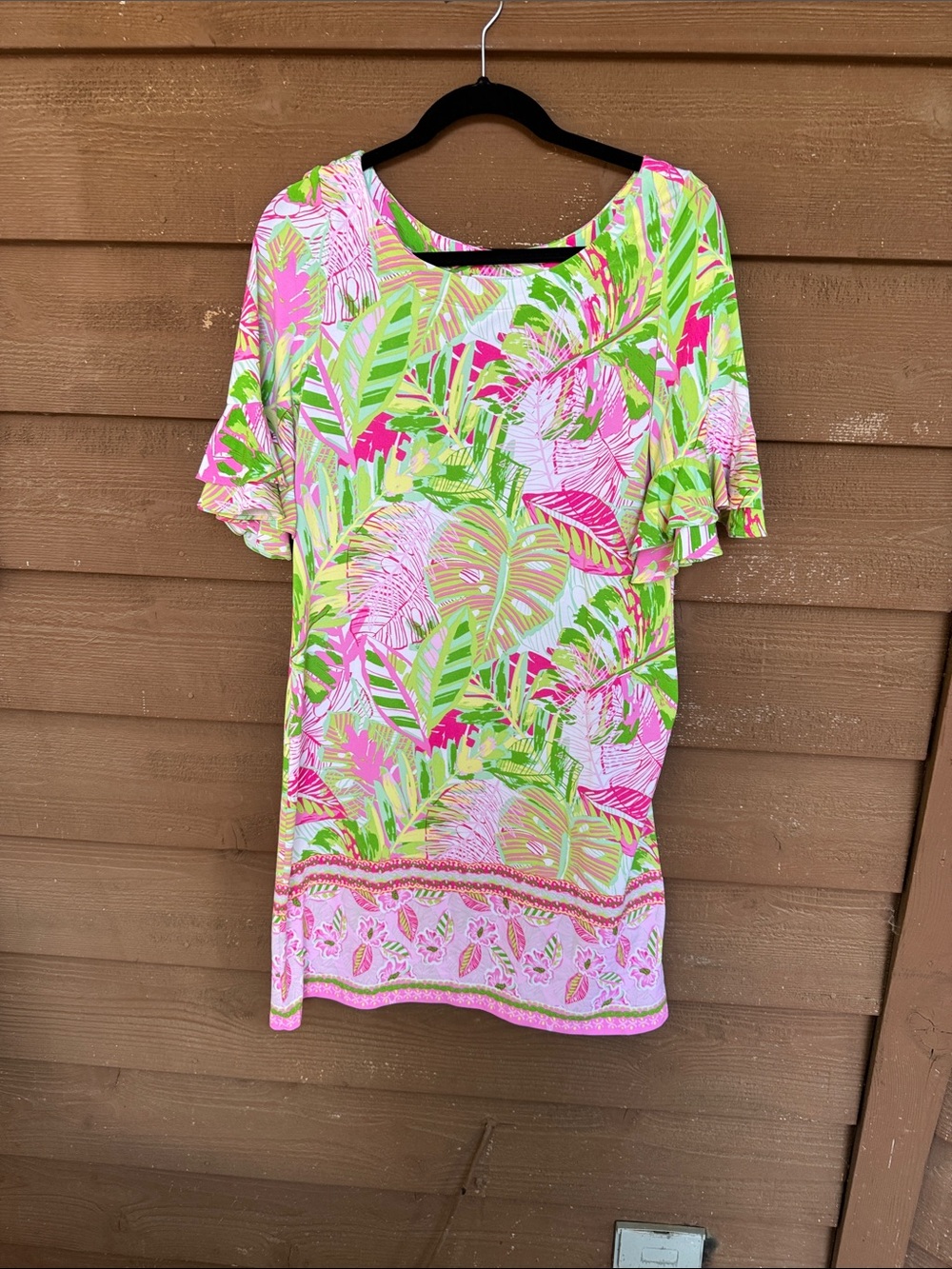 Pappagallo Pink & Lime Tropical Print Dress size Medium